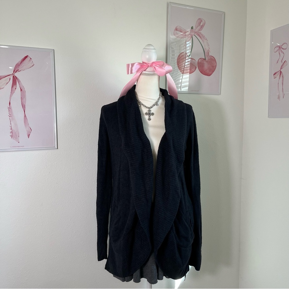 Barefoot Dreams Cozy Chic Lite Knit Cardigan Sweater Black Womens Size Small‎